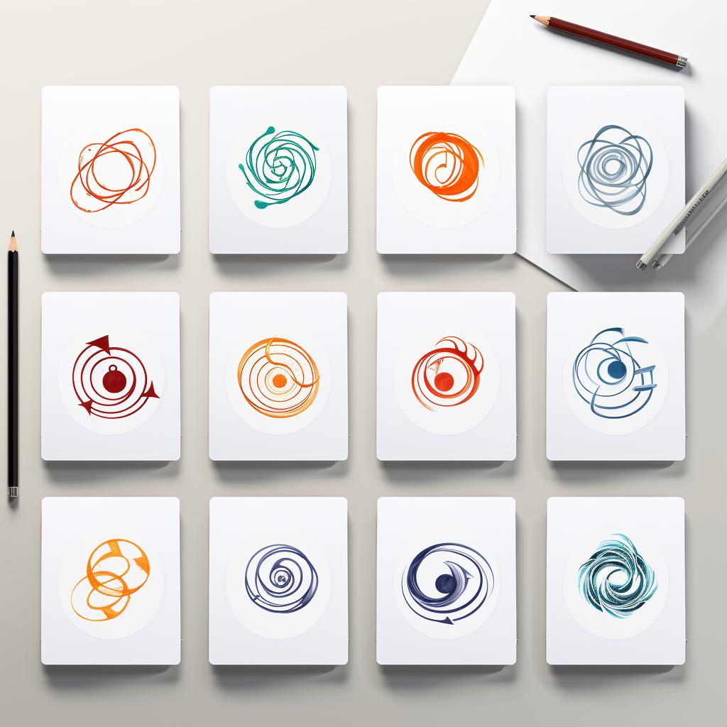 A sketchpad with rough drafts of circular logos